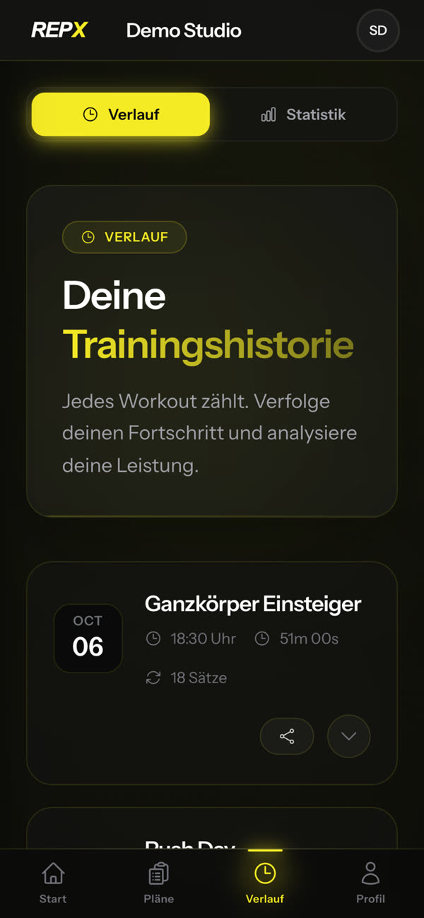 Trainingsverlauf in der Mitglieder-App